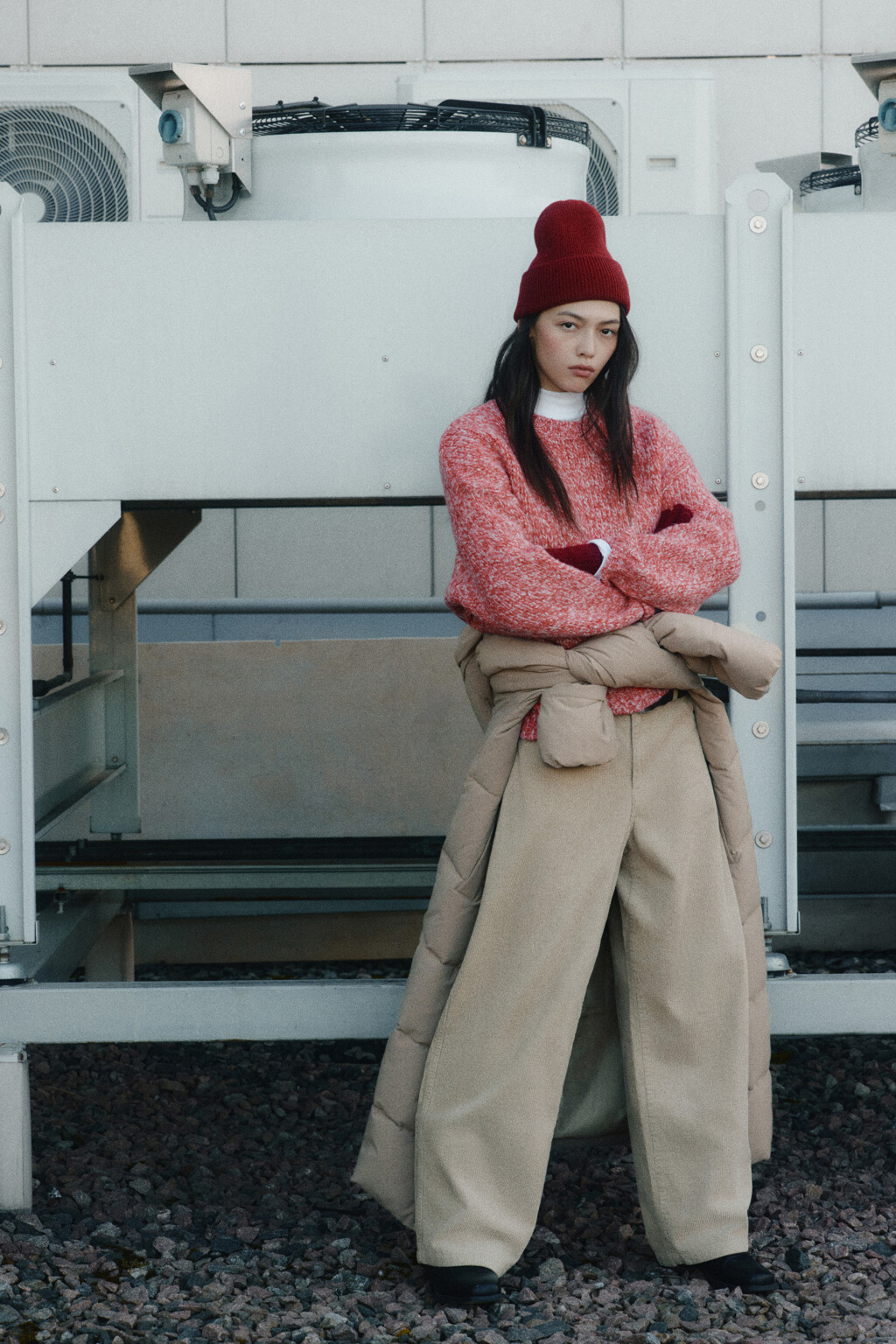 Пальто стеганое со стойкой и капюшоном - цвет коричневый - 1