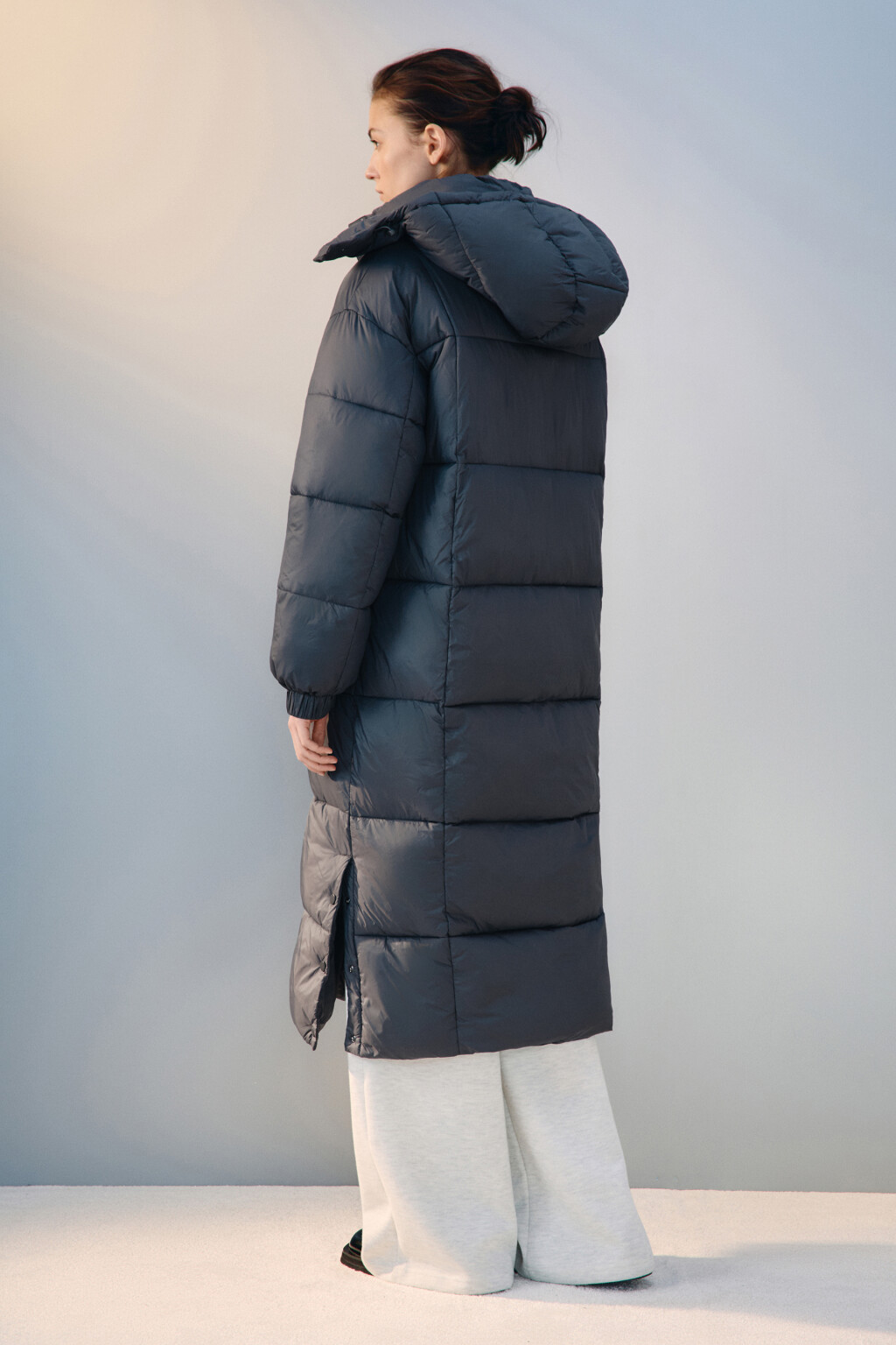 Пальто стеганое с капюшоном - цвет серый - 3