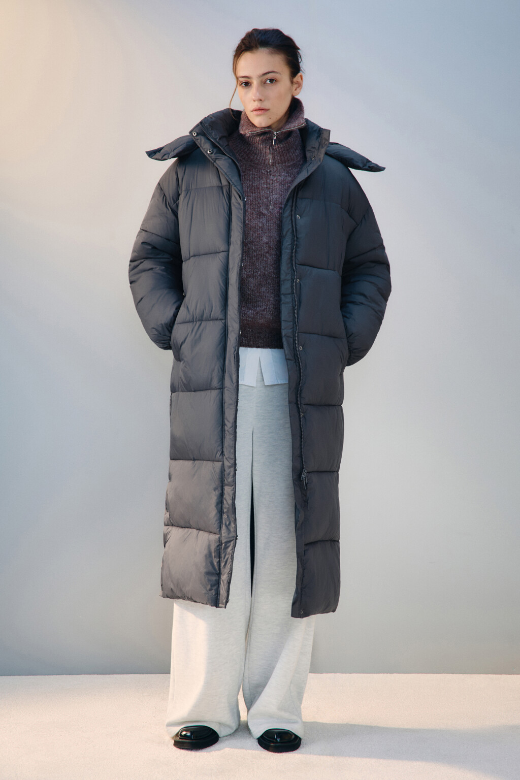 Пальто стеганое с капюшоном - цвет серый - 4