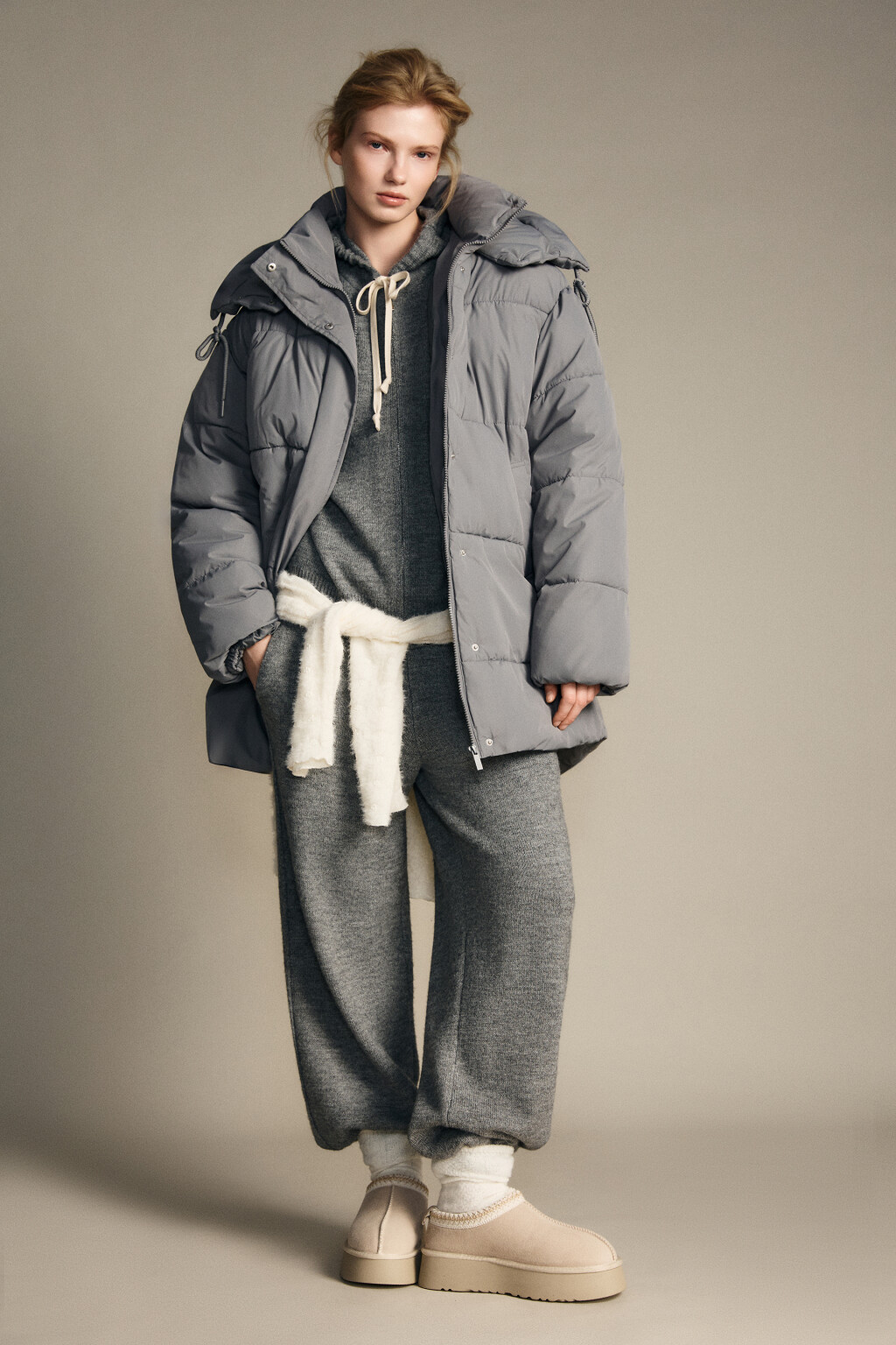 Куртка стеганая с капюшоном - цвет серый - 4