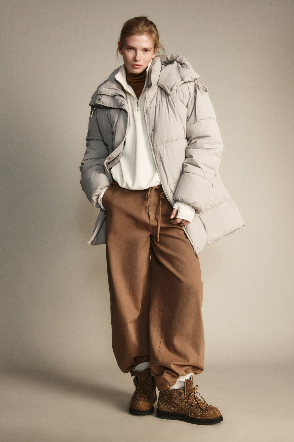 Куртка стеганая с капюшоном - цвет бежевый - 5