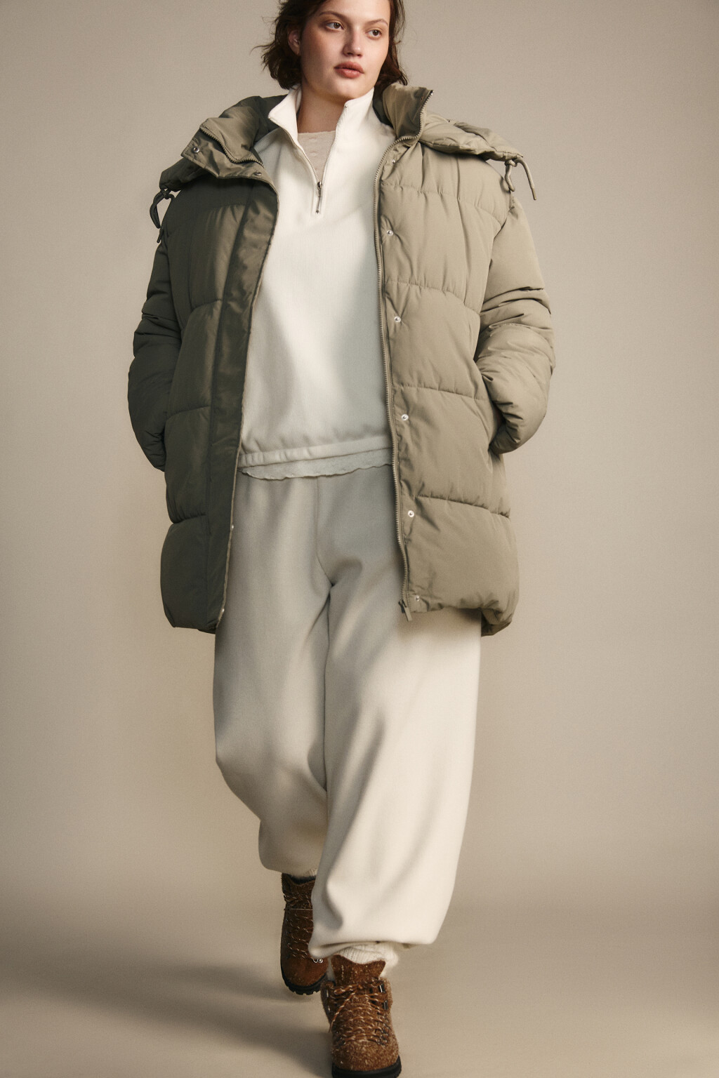 Куртка стеганая с капюшоном - цвет зеленый - 1