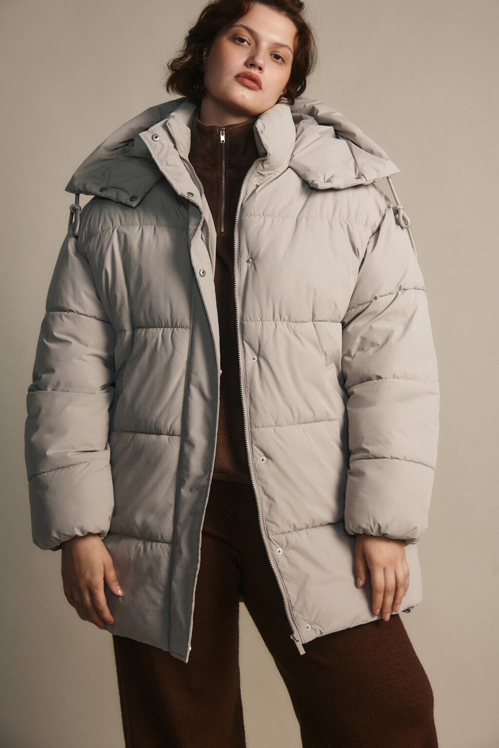 Куртка стеганая с капюшоном - цвет бежевый - 1