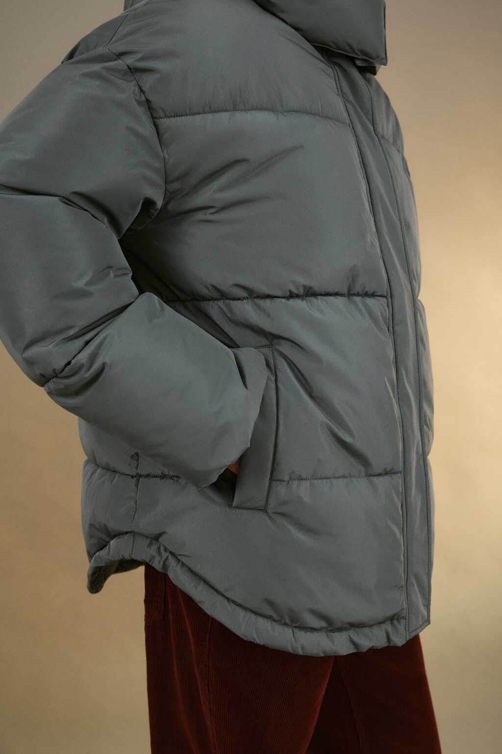 Куртка стеганая свободная с капюшоном - цвет серый - 6
