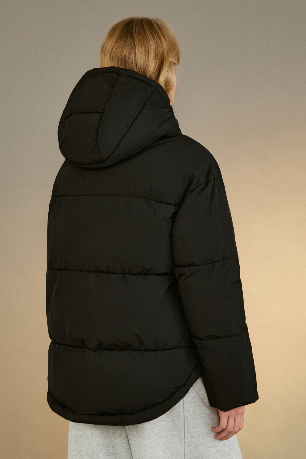 Куртка стеганая свободная с капюшоном - цвет черный - 3