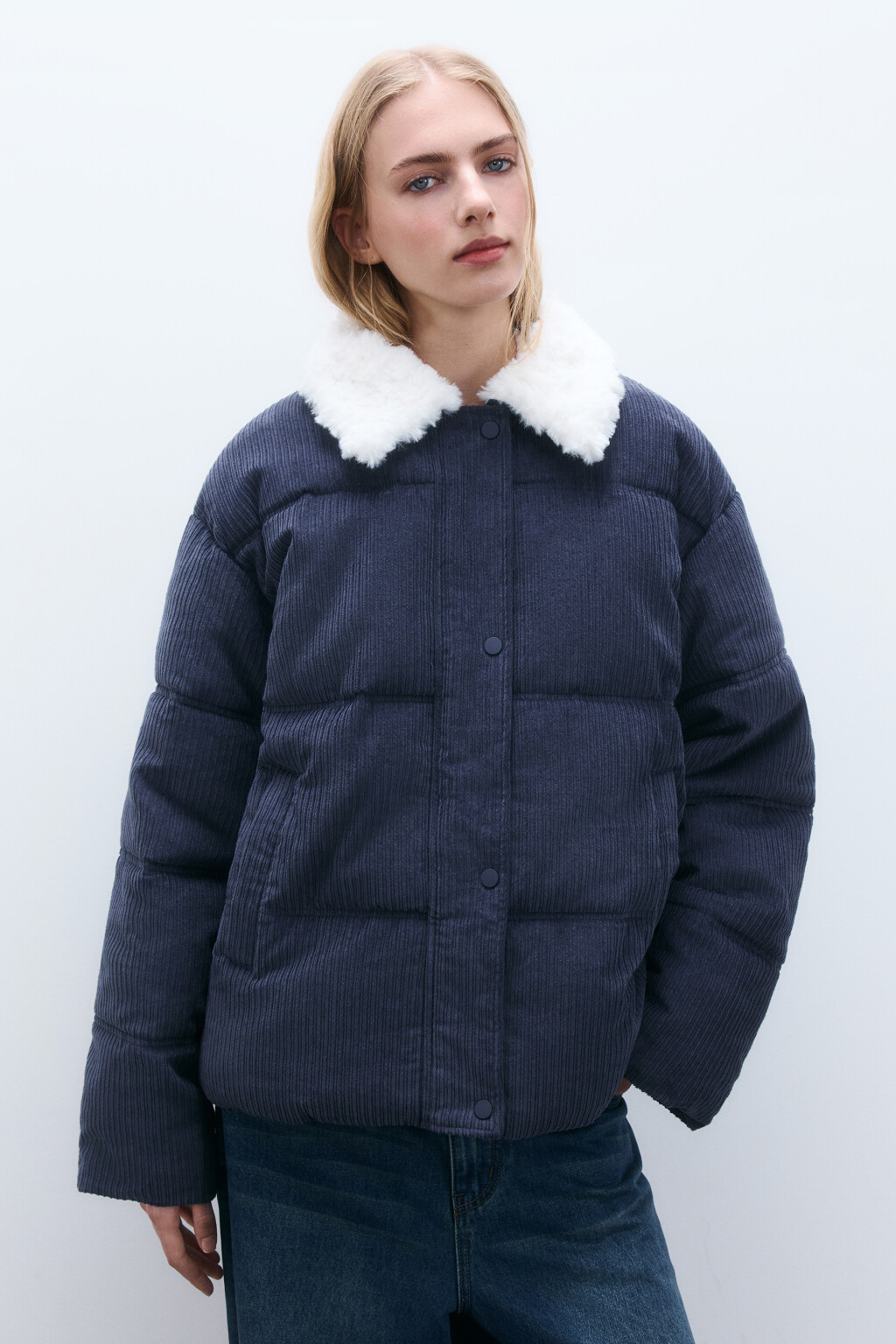 Куртка вельветовая с меховым воротником - цвет серый - 2