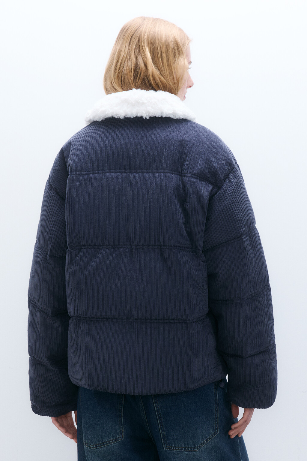 Куртка вельветовая с меховым воротником - цвет серый - 3