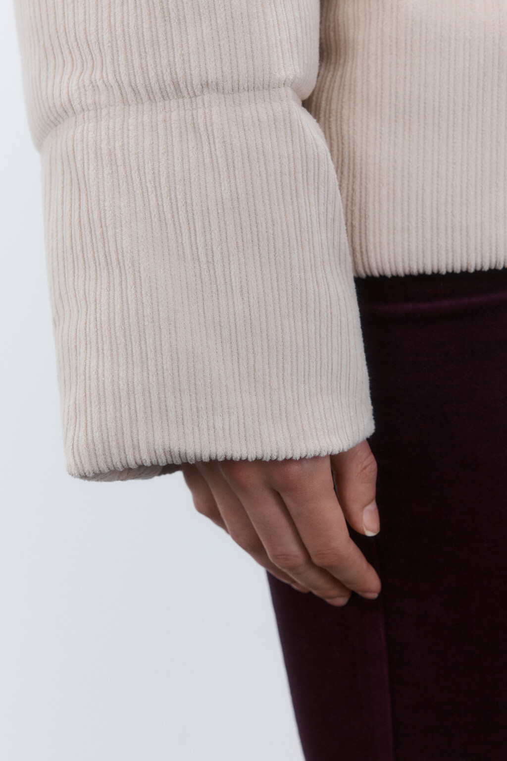 Куртка вельветовая с меховым воротником - цвет молочный - 6