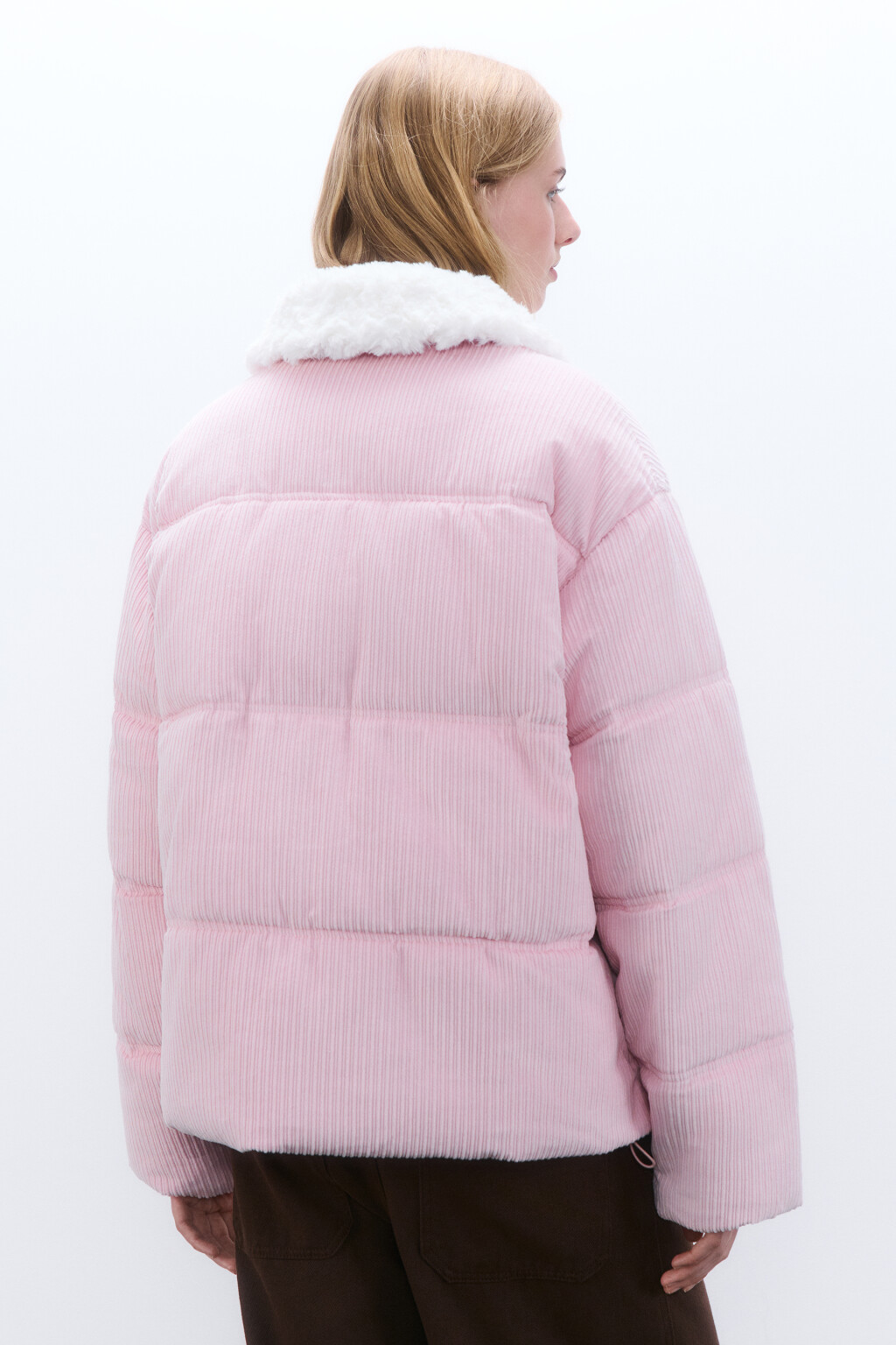 Куртка вельветовая с меховым воротником - цвет розовый - 3