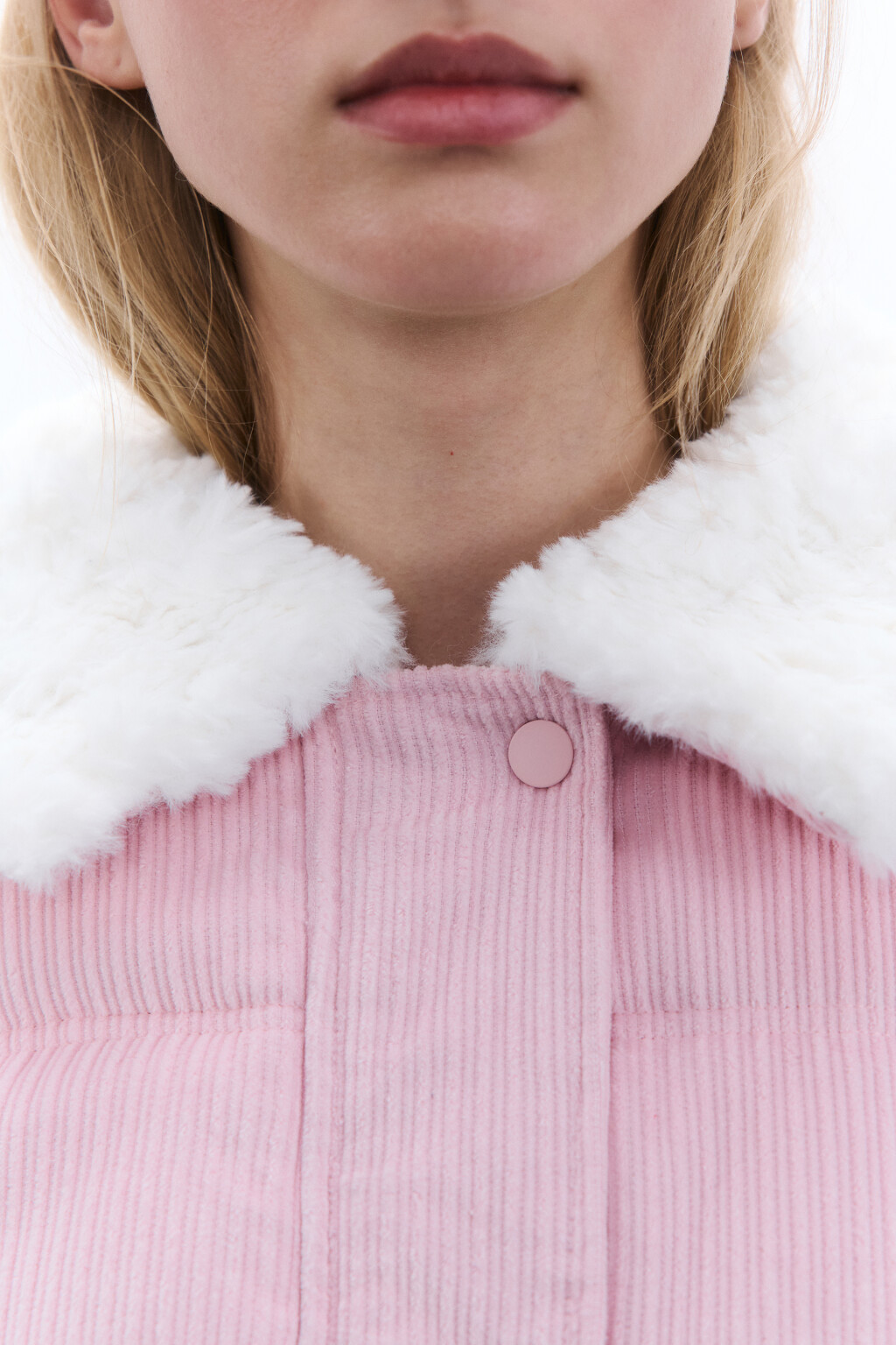 Куртка вельветовая с меховым воротником - цвет розовый - 5