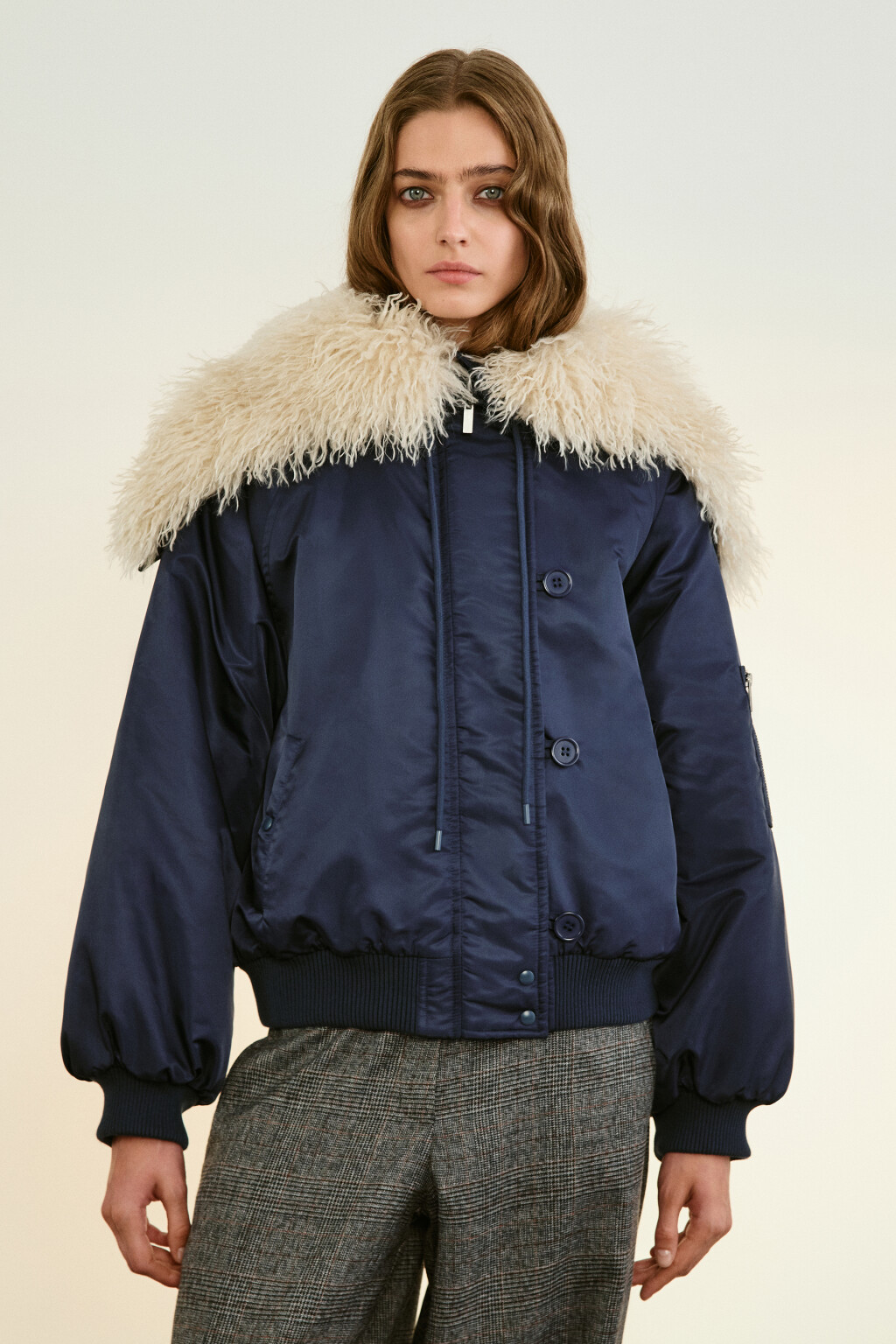 Куртка-бомбер с широким воротником - цвет синий - 2