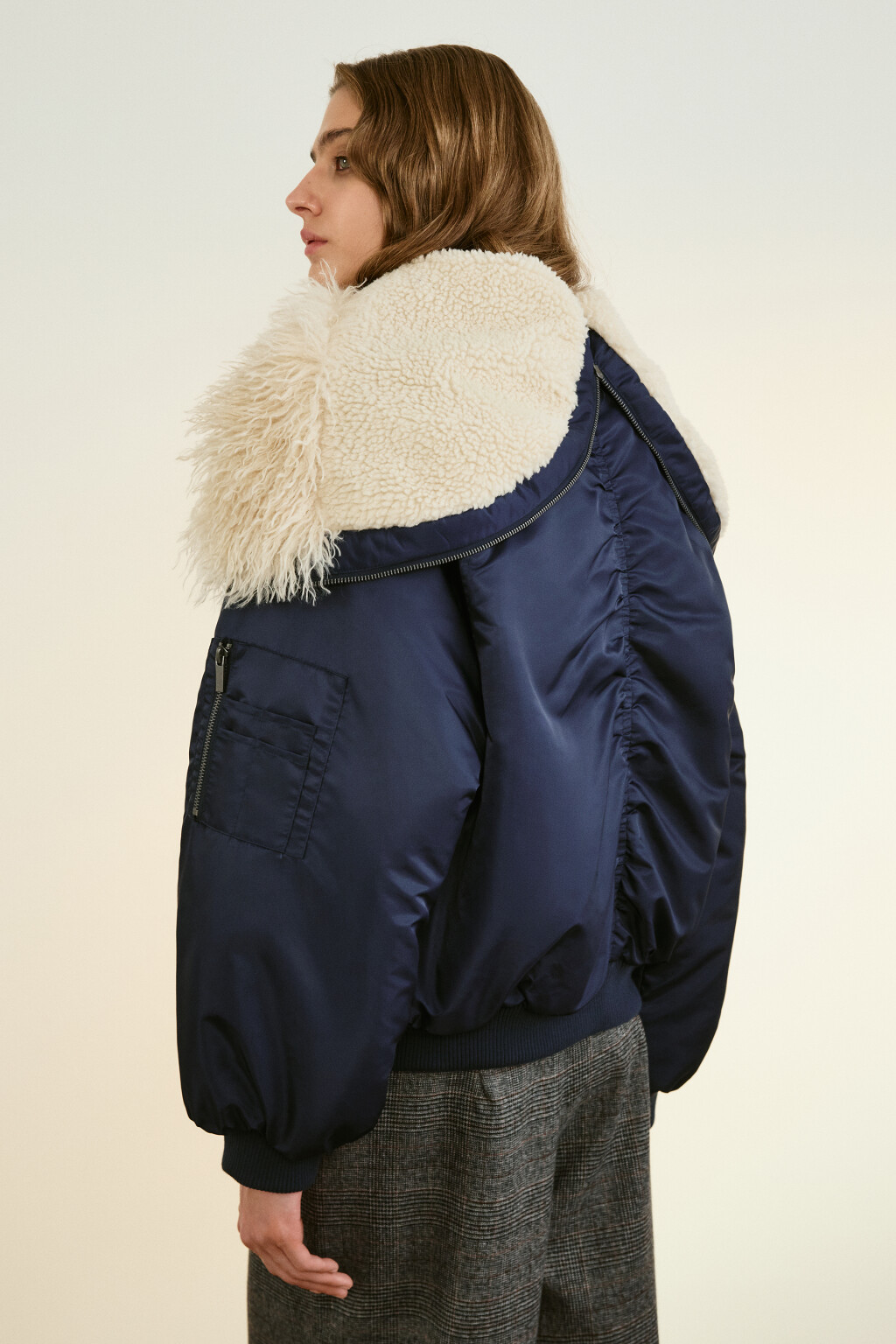 Куртка-бомбер с широким воротником - цвет синий - 3