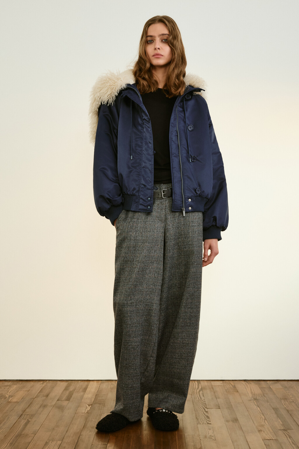 Куртка-бомбер с широким воротником - цвет синий - 4