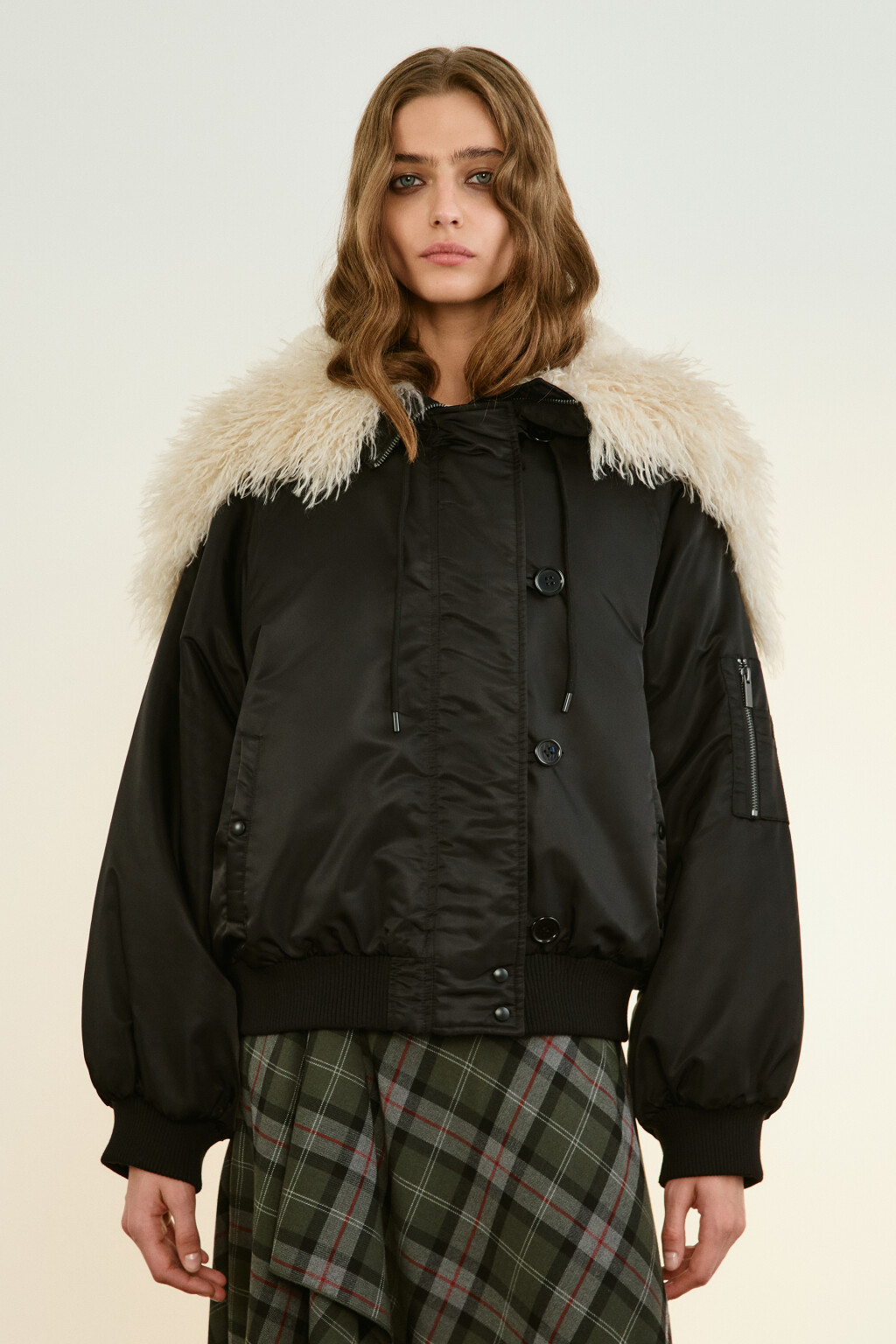 Куртка-бомбер с широким воротником - цвет черный - 4