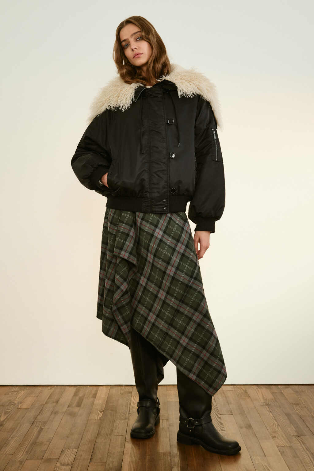 Куртка-бомбер с широким воротником - цвет черный - 6