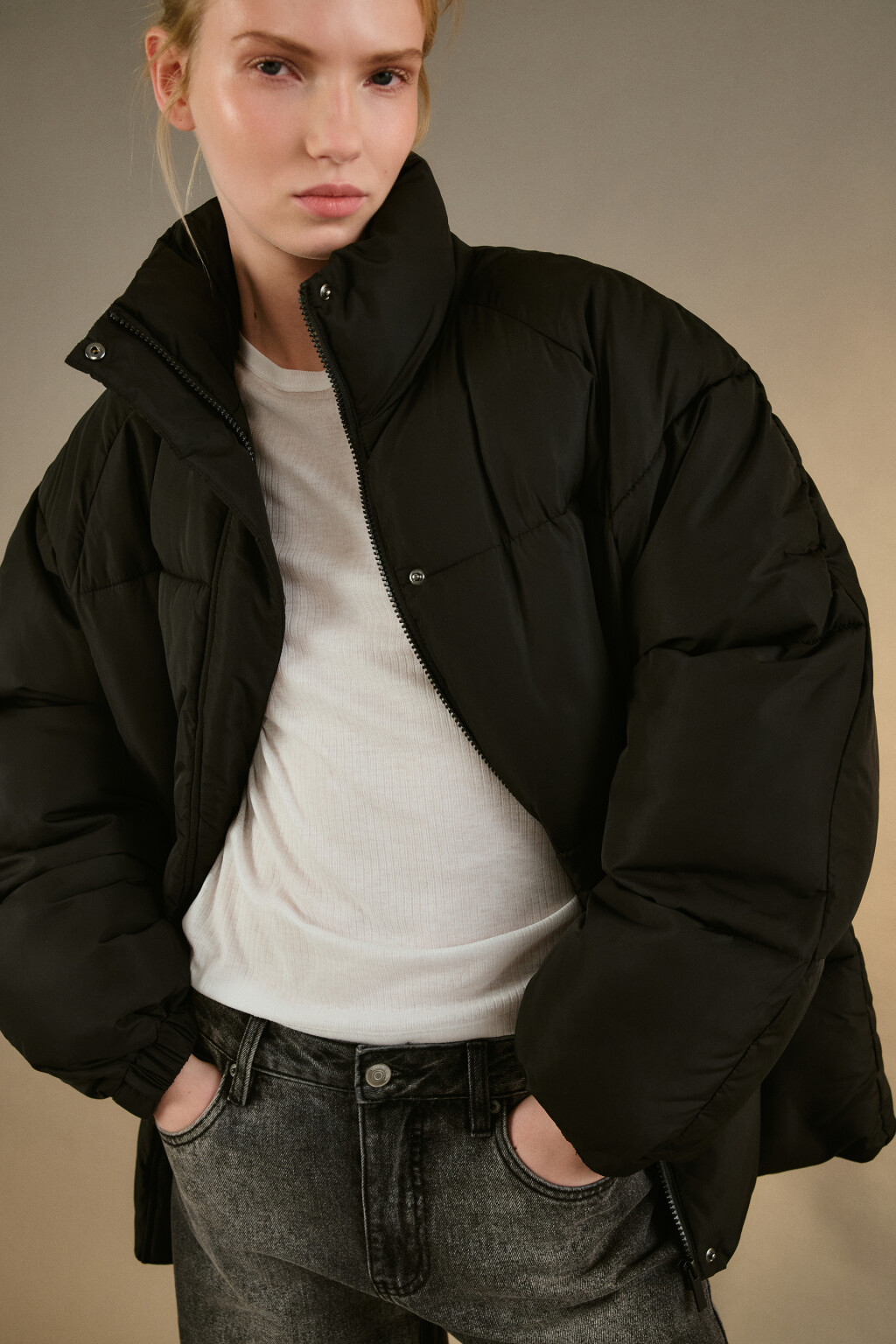 Куртка стеганая с воротником-стойкой - цвет черный - 1