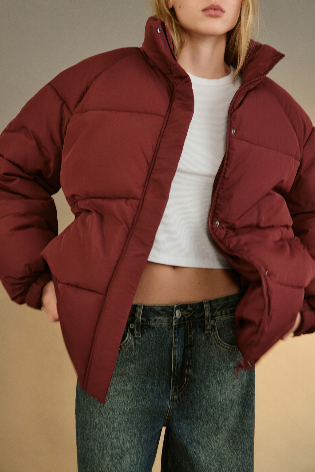 Куртка стеганая с воротником-стойкой - цвет бордовый - 1