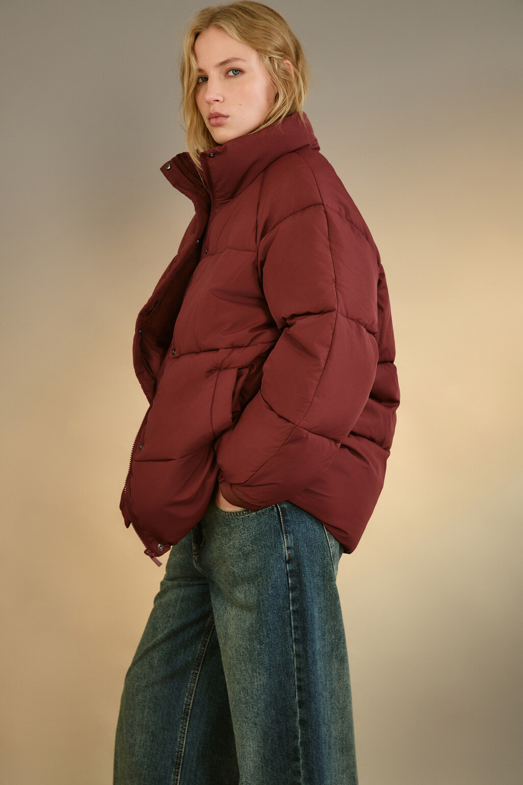 Куртка стеганая с воротником-стойкой - цвет бордовый - 2