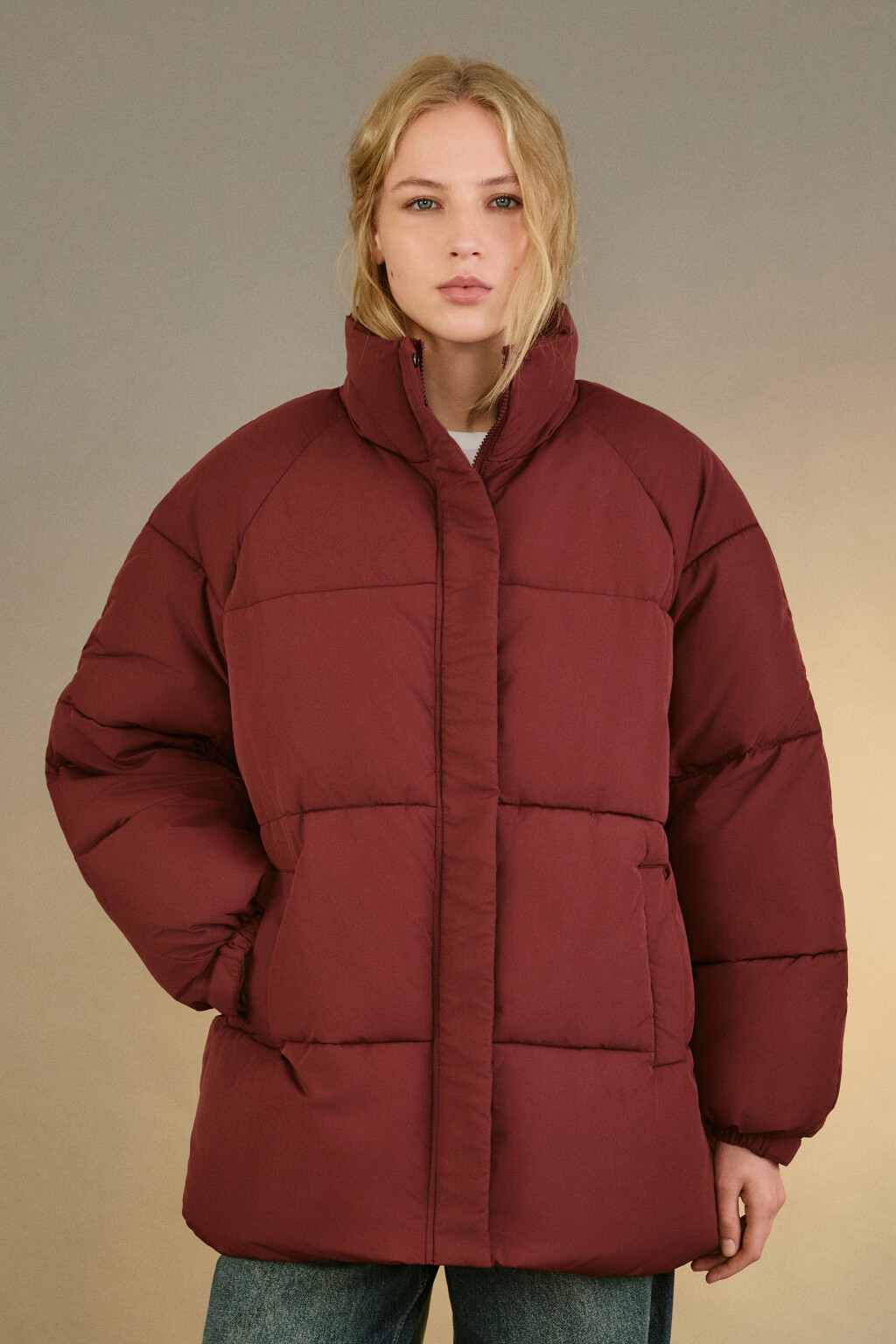 Куртка стеганая с воротником-стойкой - цвет бордовый - 3