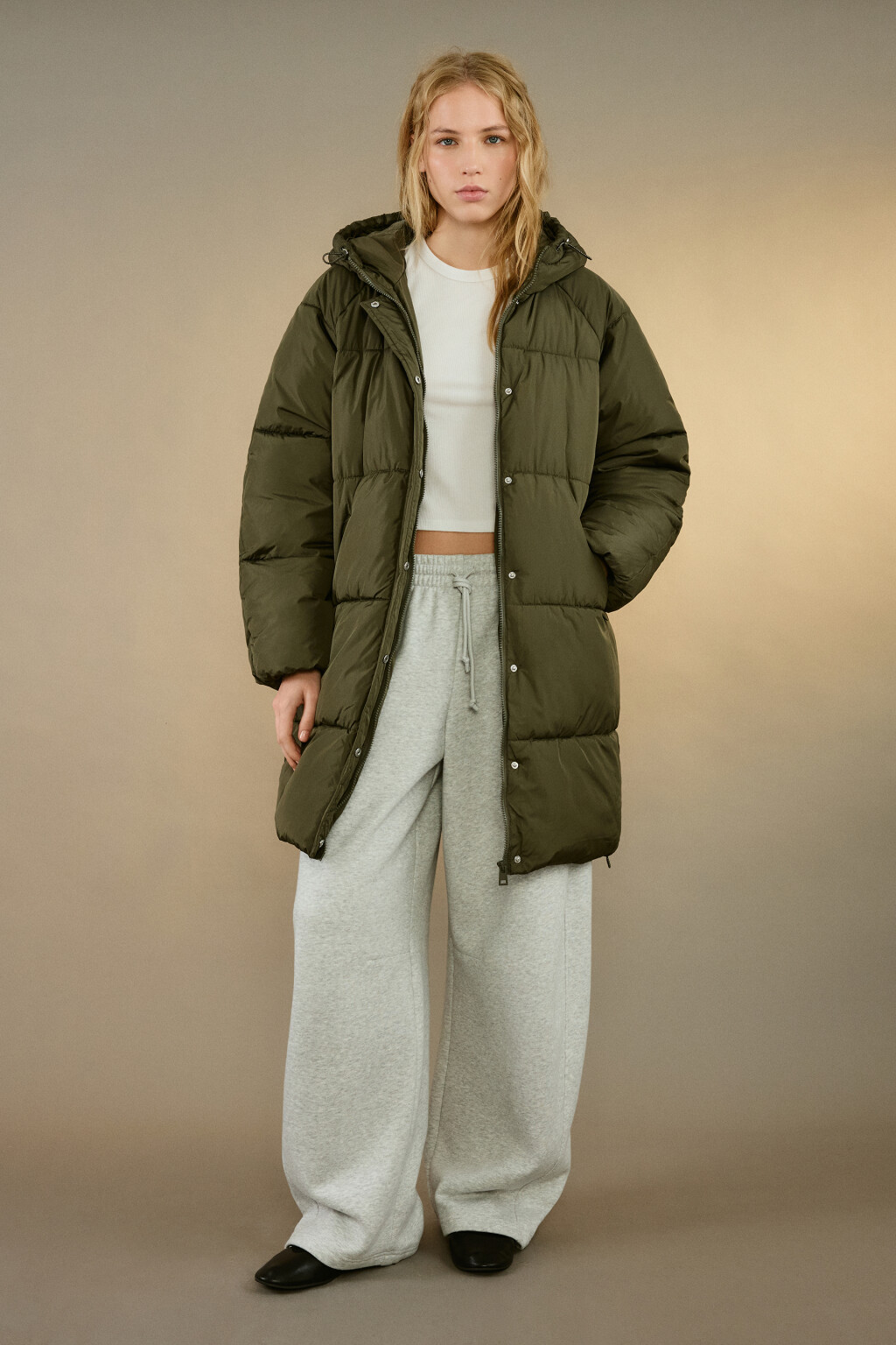 Пальто стеганое с капюшоном - цвет зеленый - 4