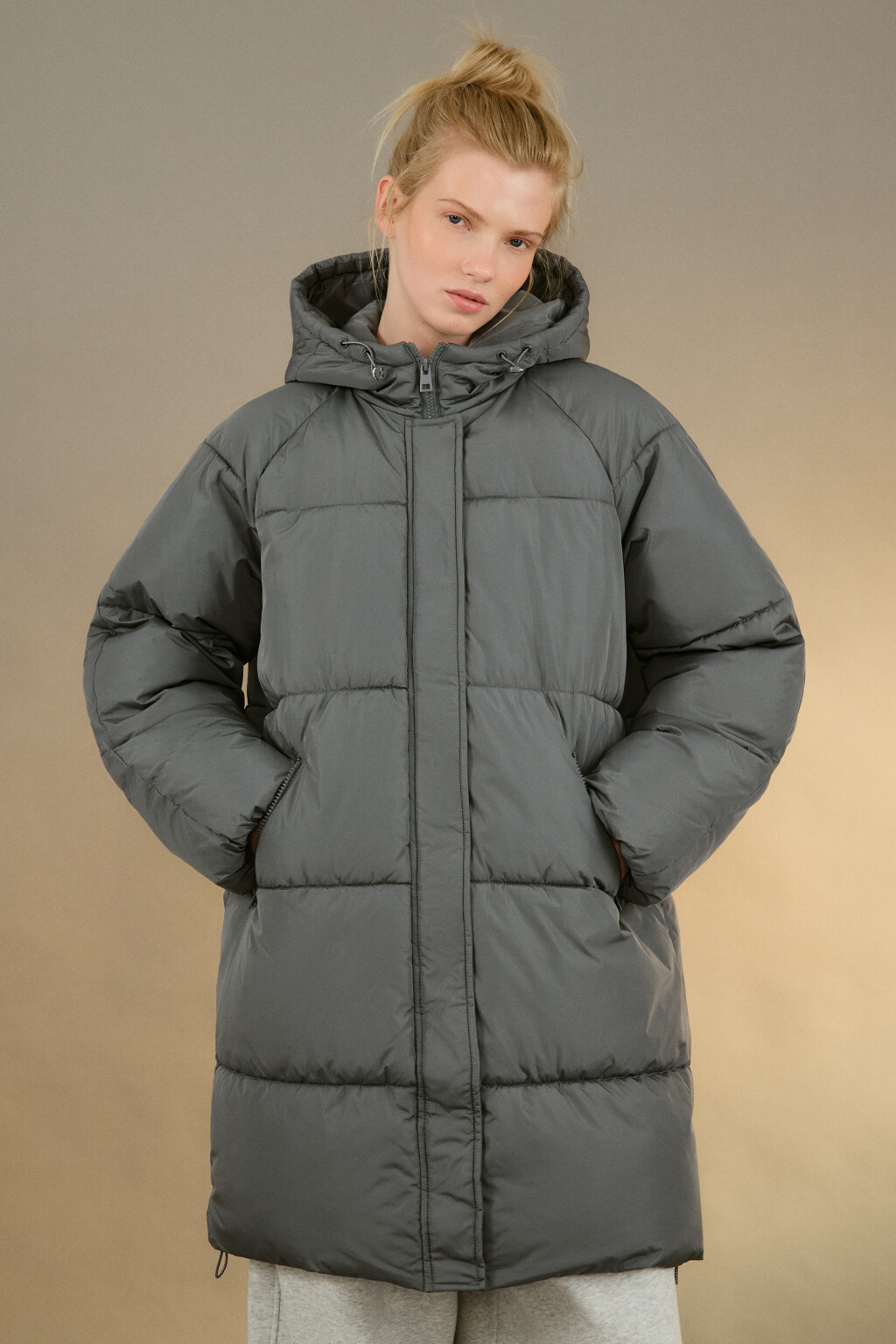Пальто стеганое с капюшоном - цвет серый - 2