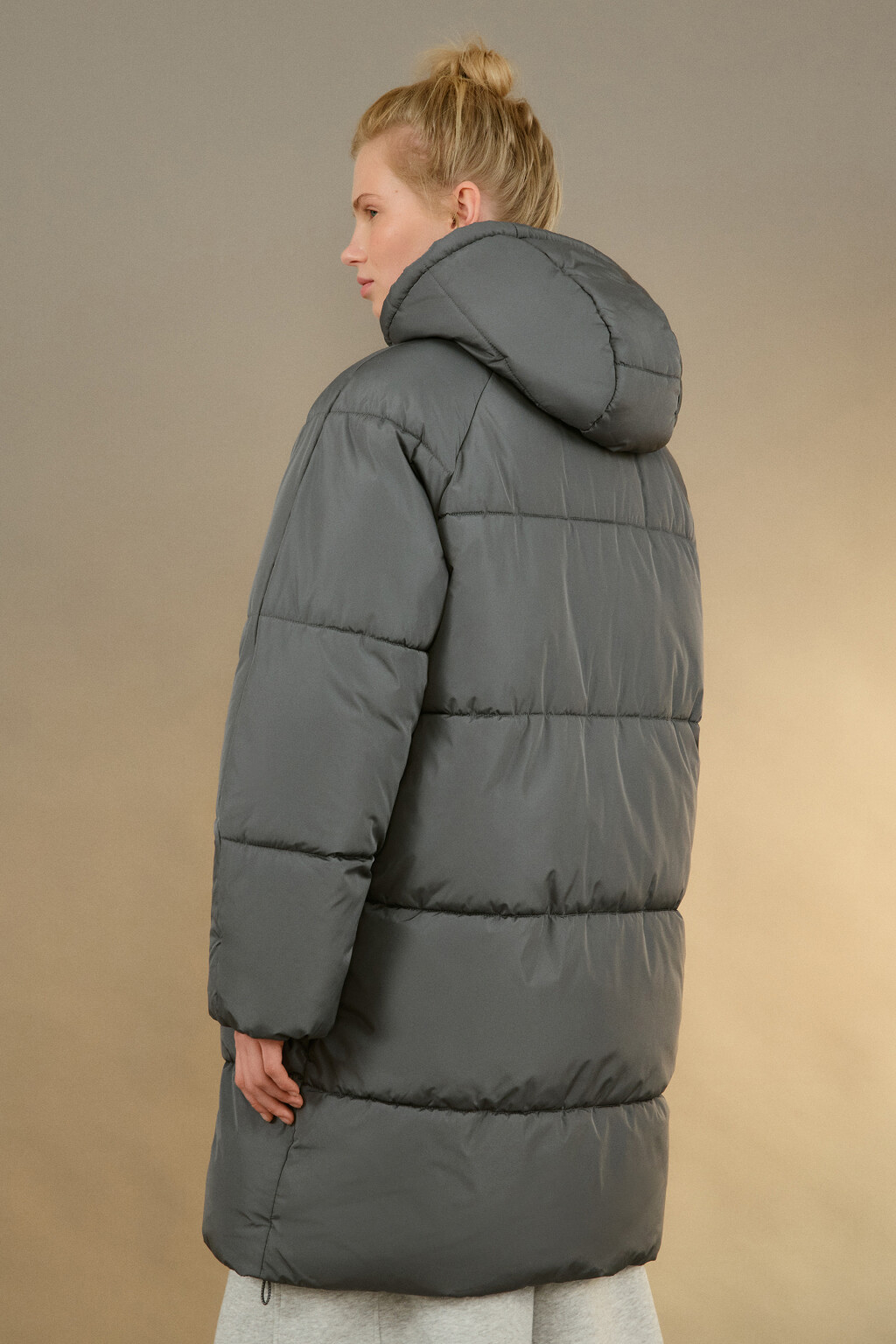 Пальто стеганое с капюшоном - цвет серый - 3