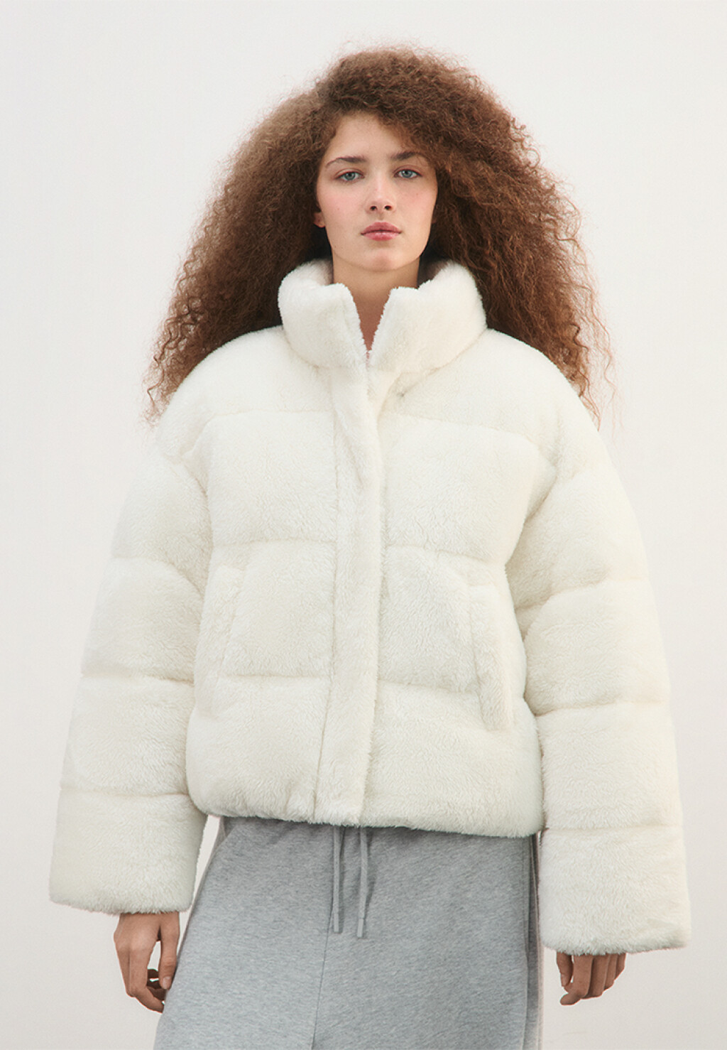 Куртка стеганая с меховой фактурой - цвет молочный - 3
