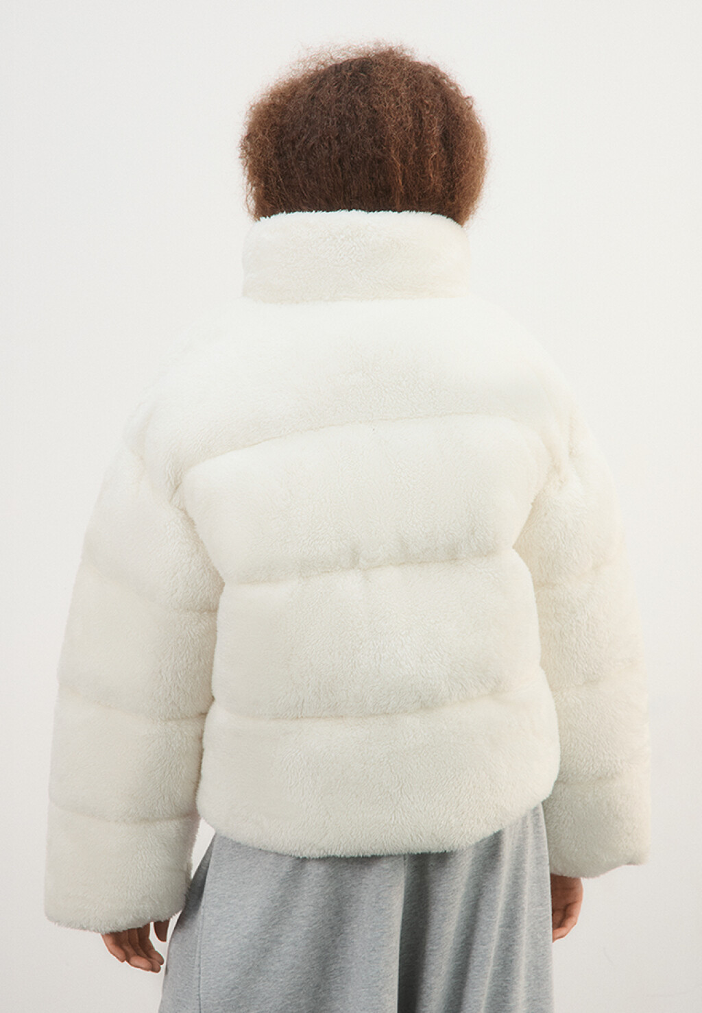Куртка стеганая с меховой фактурой - цвет молочный - 4