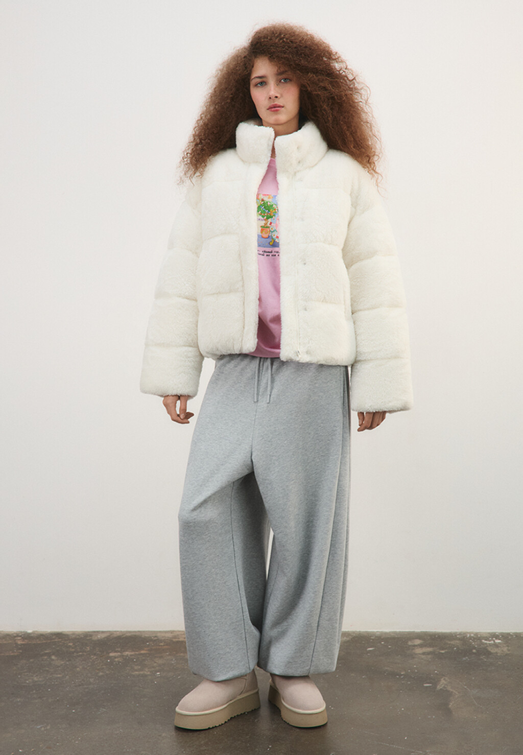 Куртка стеганая с меховой фактурой - цвет молочный - 5