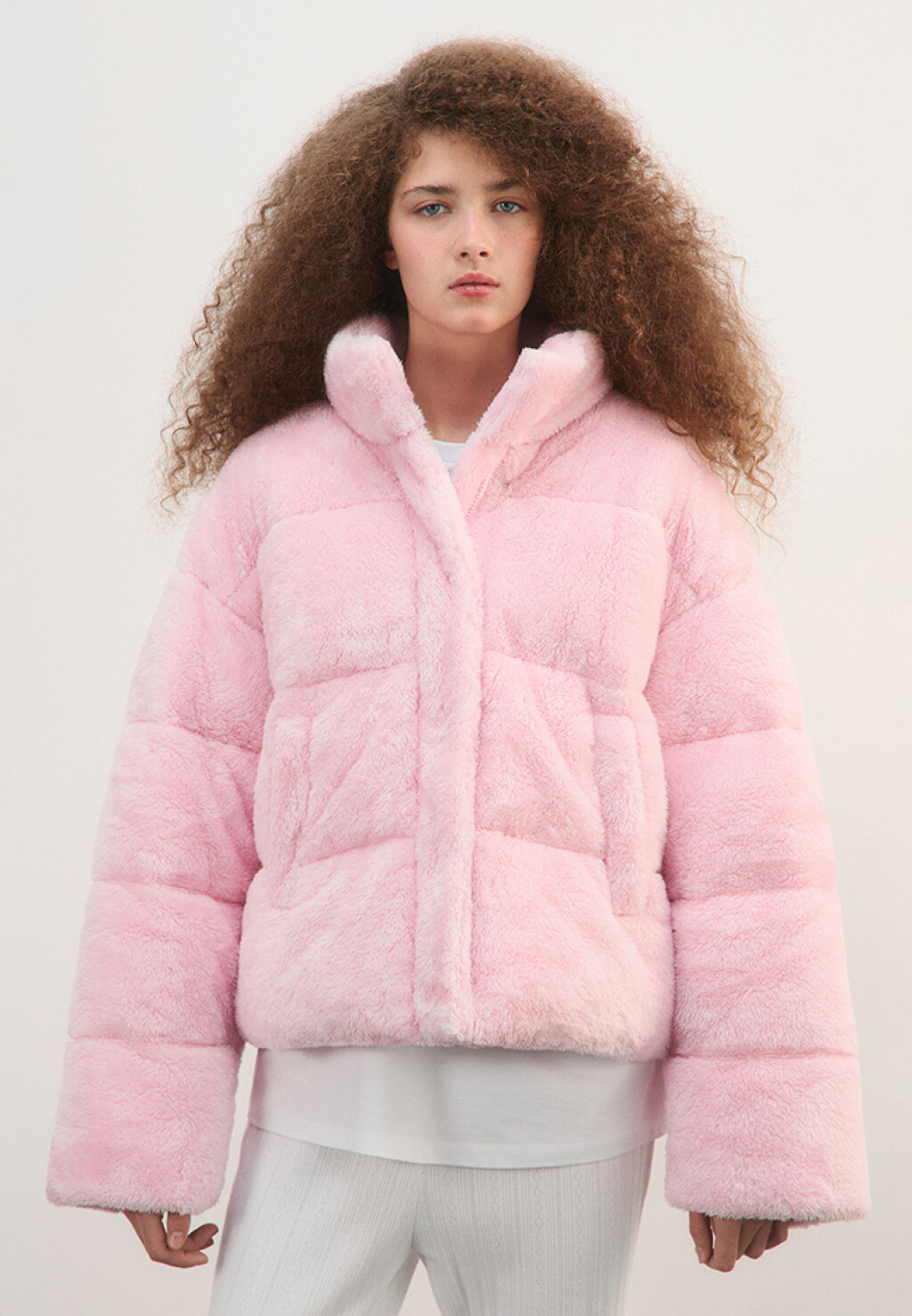 Куртка стеганая с меховой фактурой - цвет розовый - 9