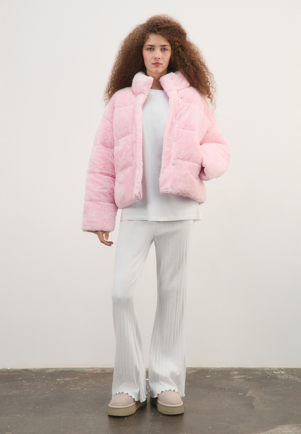 Куртка стеганая с меховой фактурой - цвет розовый - 11