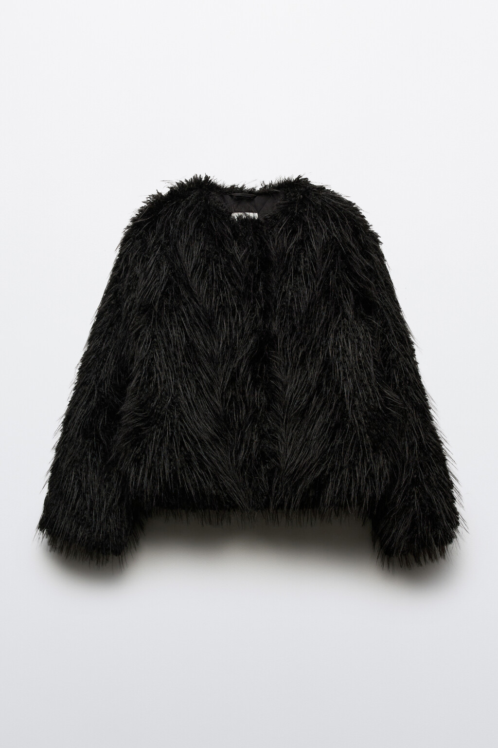 Шуба короткая с длинным ворсом - цвет черный - 9