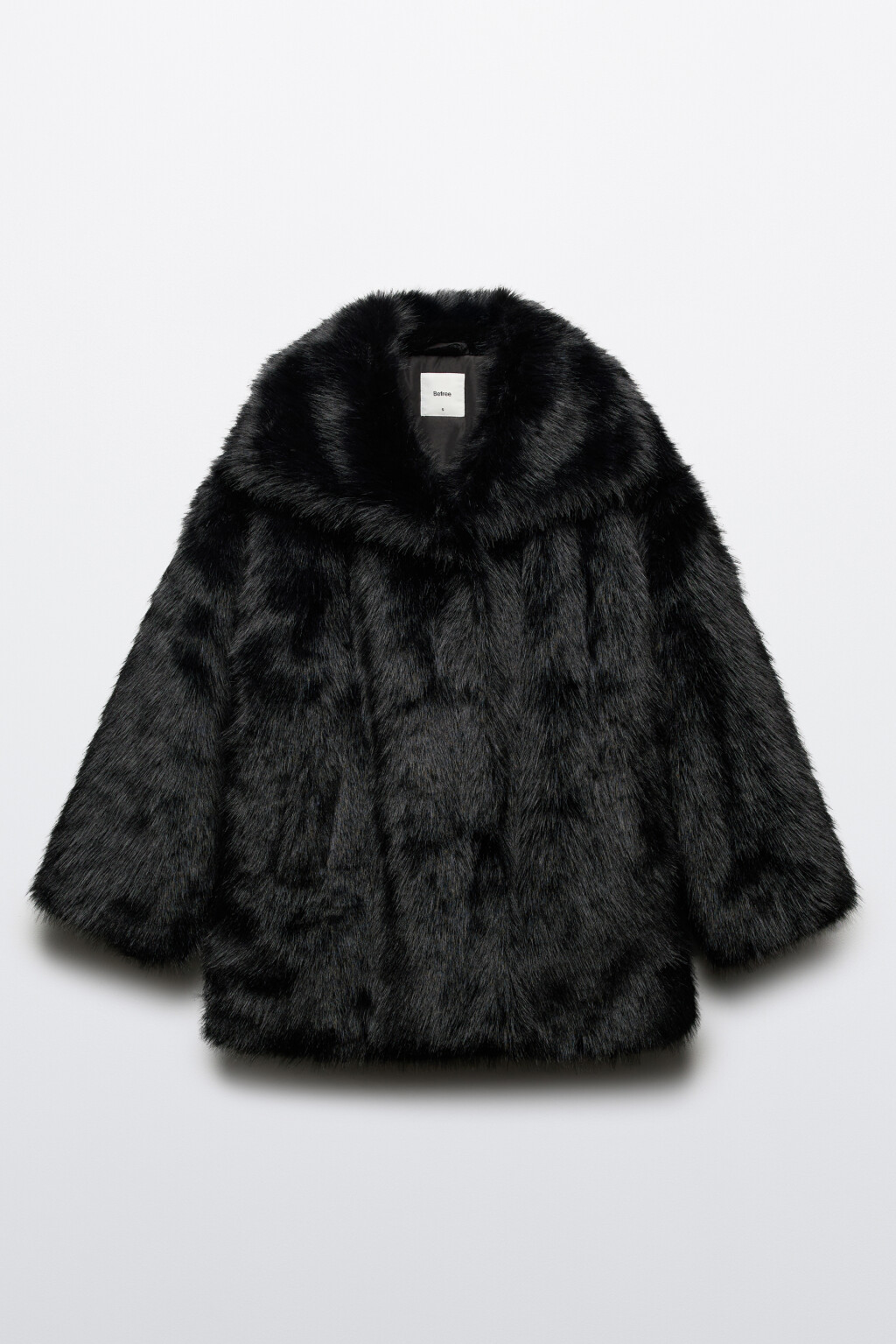 Шуба короткая с длинным ворсом - цвет черный - 9
