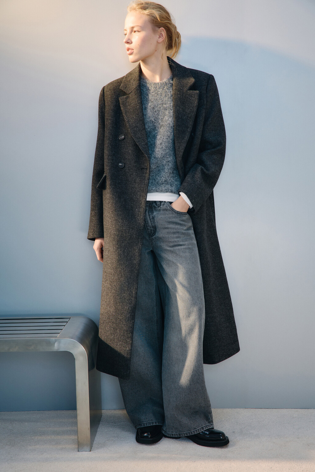 Пальто драповое с подкладкой - цвет серый - 1