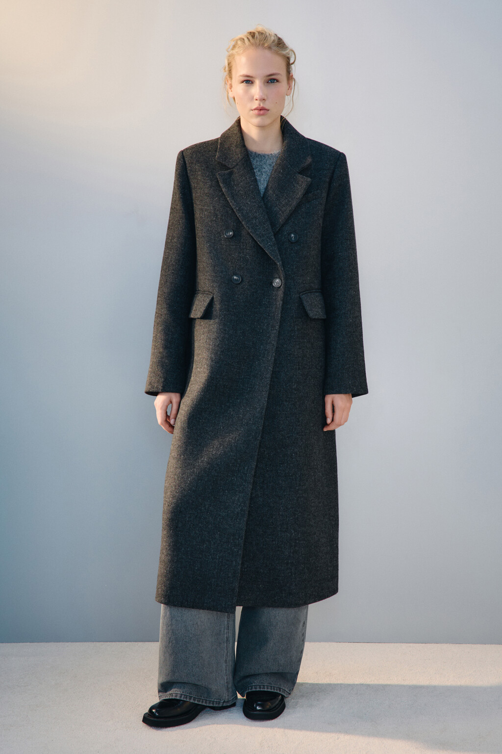 Пальто драповое с подкладкой - цвет серый - 2