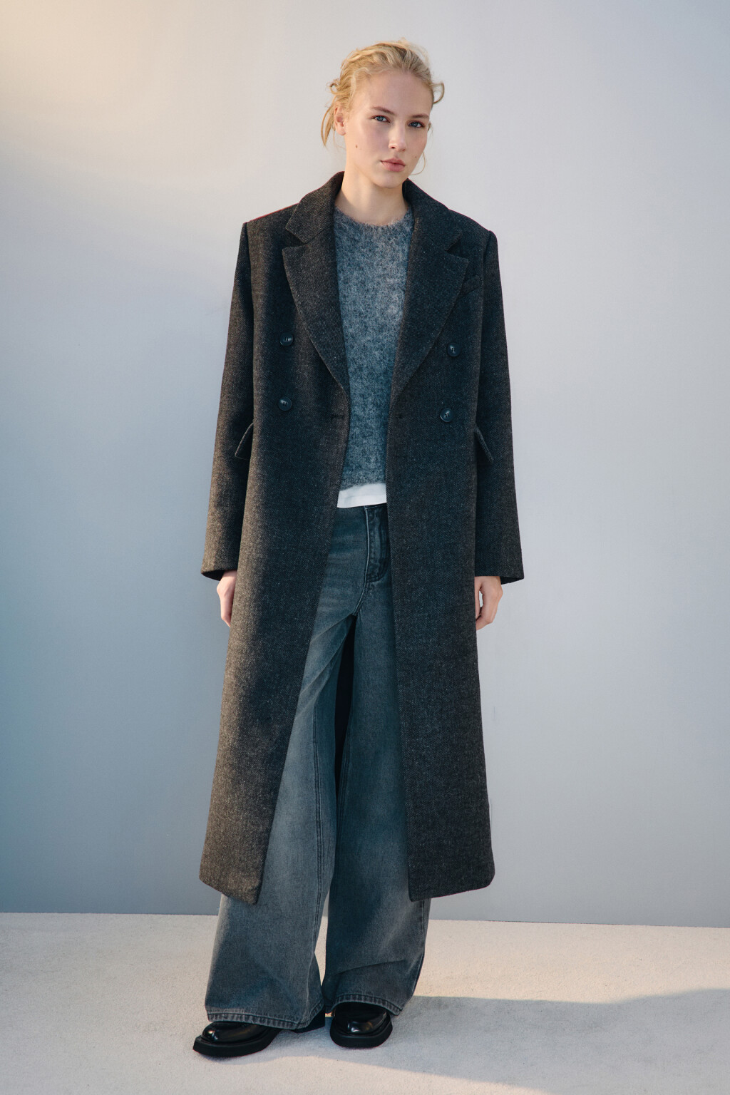 Пальто драповое с подкладкой - цвет серый - 4