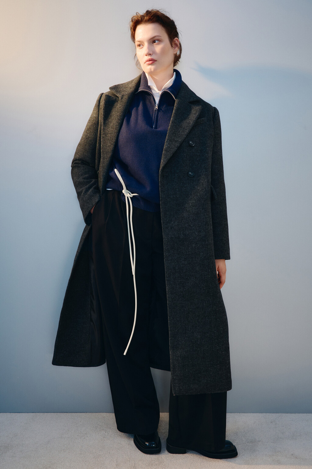 Пальто драповое с подкладкой - цвет серый - 1