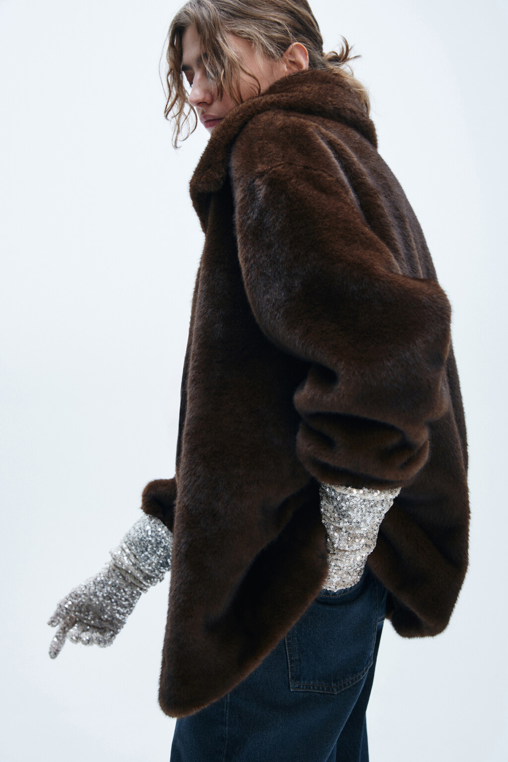Шуба короткая с норковой фактурой - цвет коричневый - 1