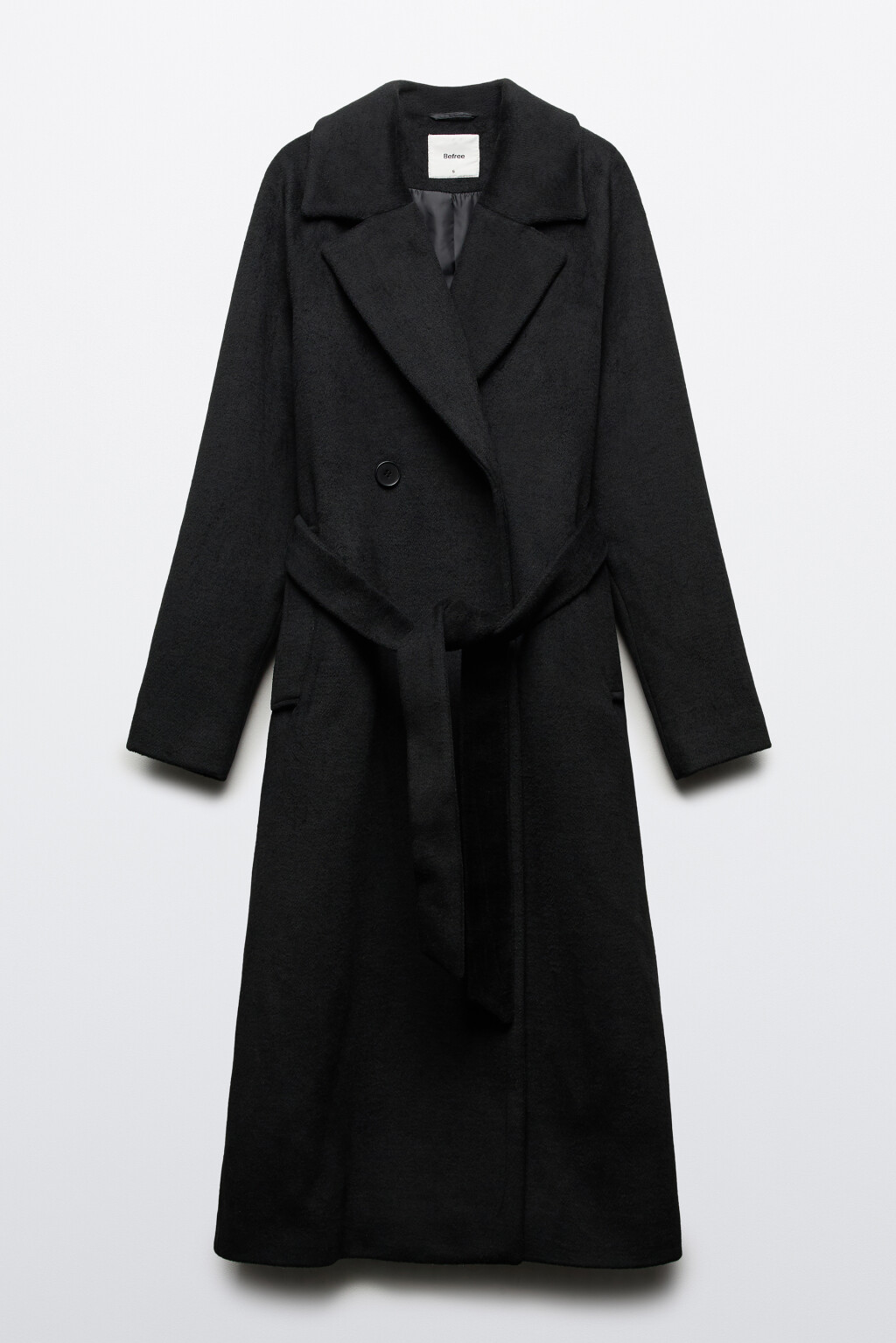 Пальто длинное драповое с поясом - цвет черный - 9
