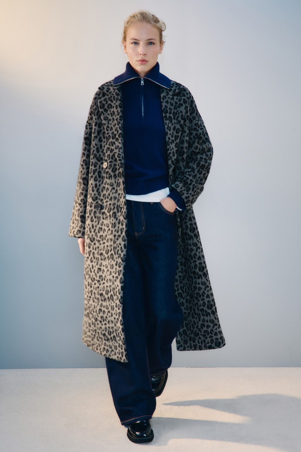 Пальто драповое с леопардовым принтом - цвет мультиколор - 2