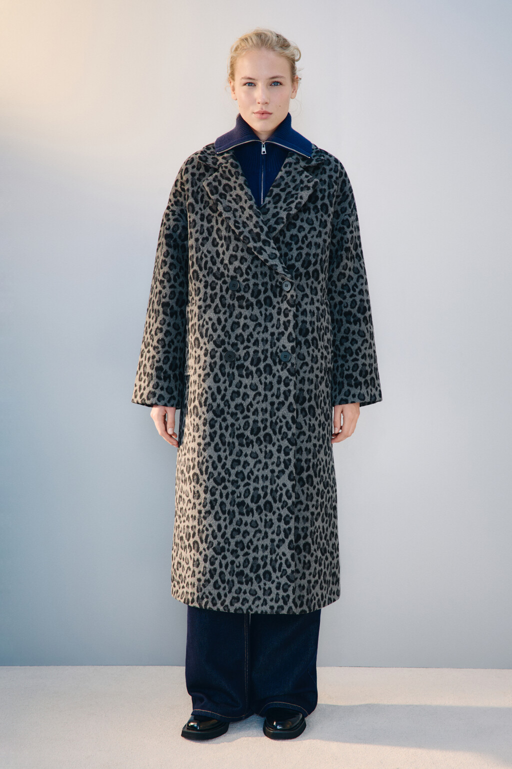 Пальто драповое с леопардовым принтом - цвет мультиколор - 3