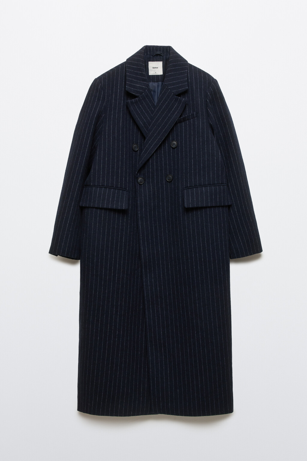 Пальто длинное драповое в полоску - цвет синий - 9