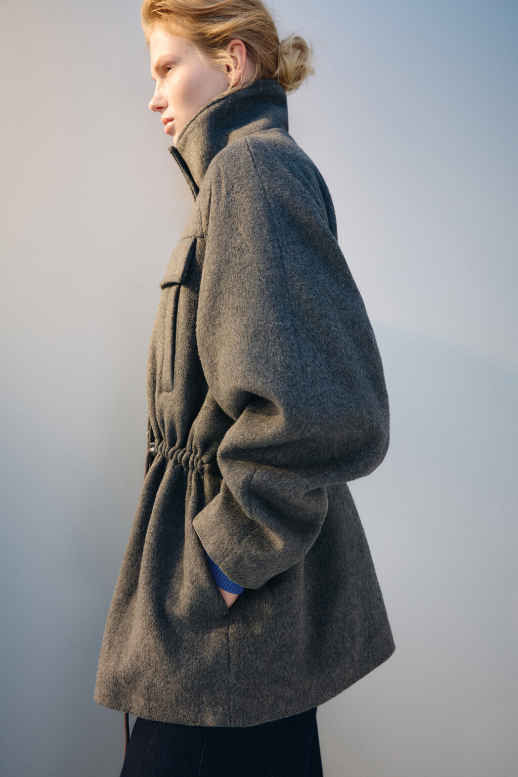 Куртка-парка драповая с поясом - цвет серый - 1