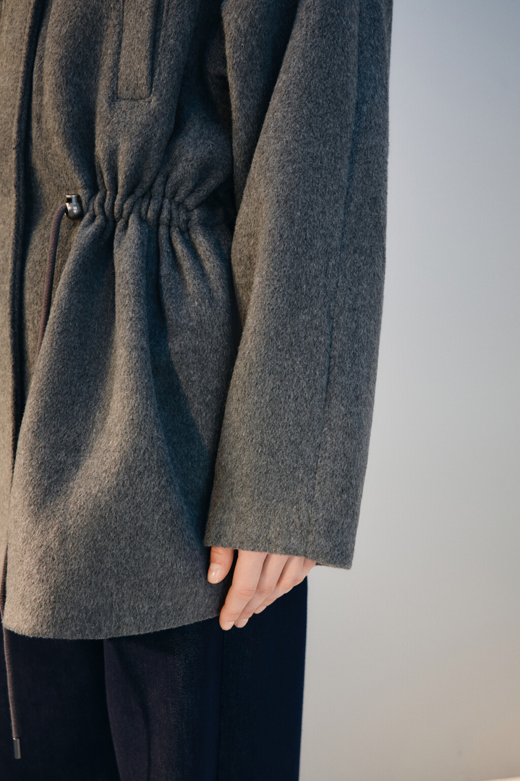 Куртка-парка драповая с поясом - цвет серый - 7