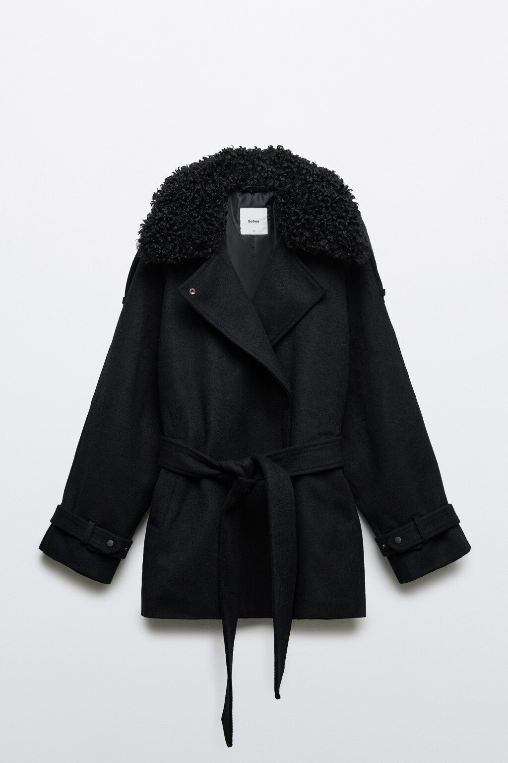 Пальто драповое со съемным воротником - цвет черный - 12