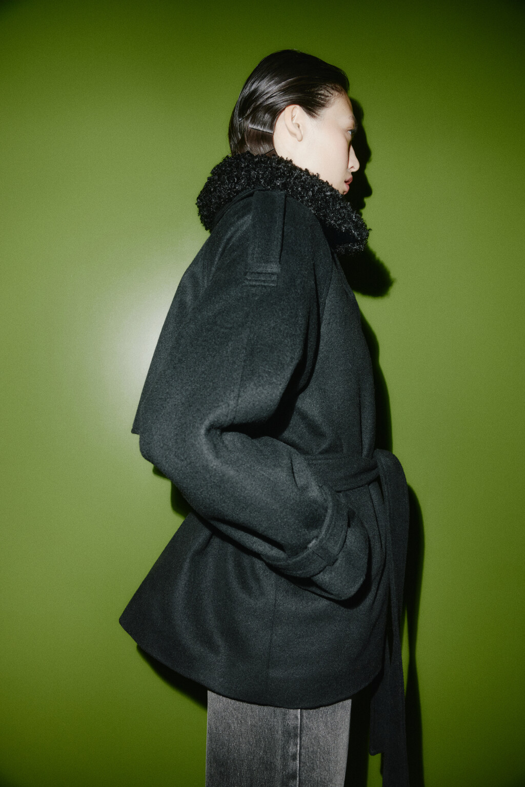 Пальто драповое со съемным воротником - цвет черный - 2