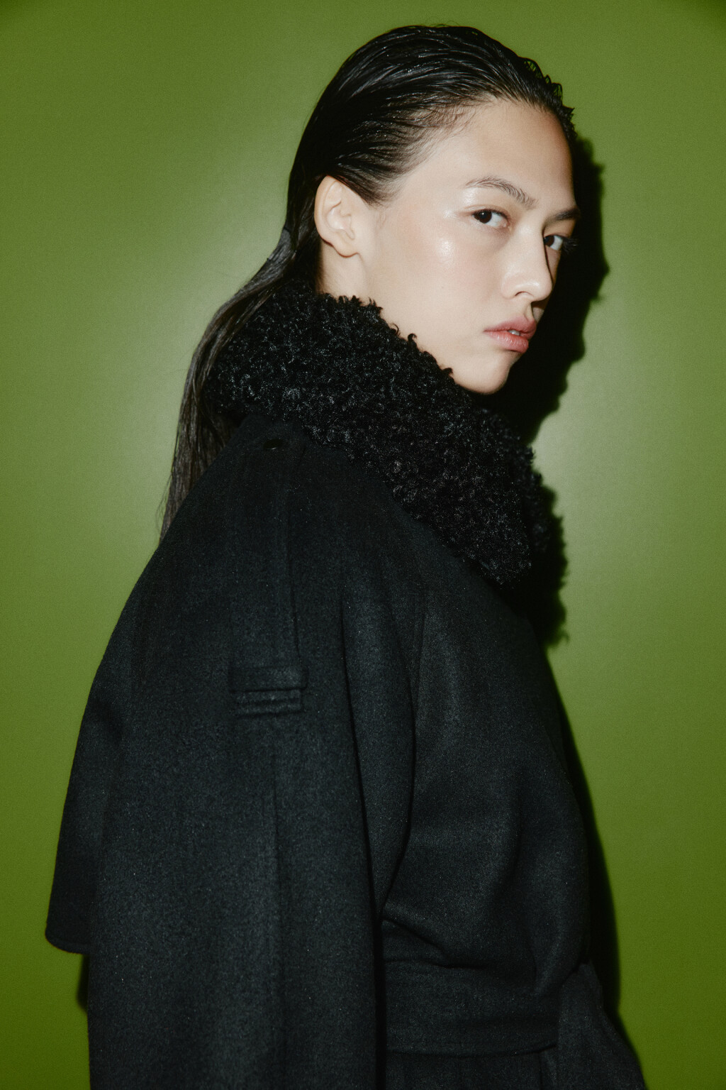 Пальто драповое со съемным воротником - цвет черный - 3