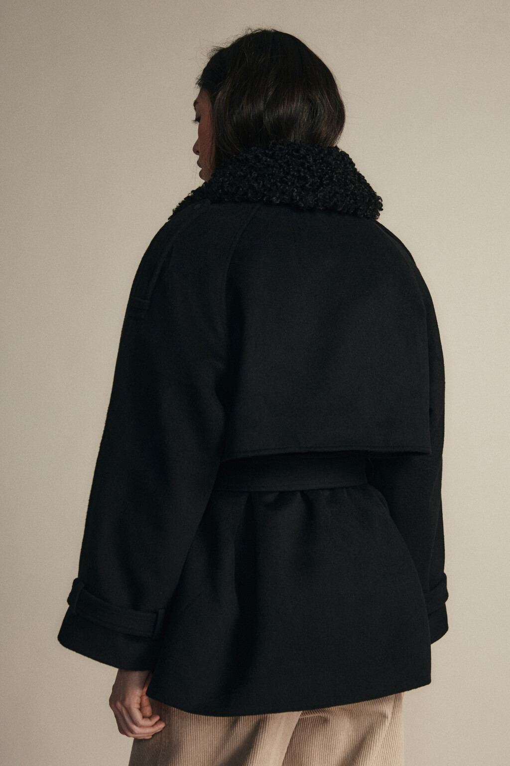 Пальто драповое со съемным воротником - цвет черный - 7