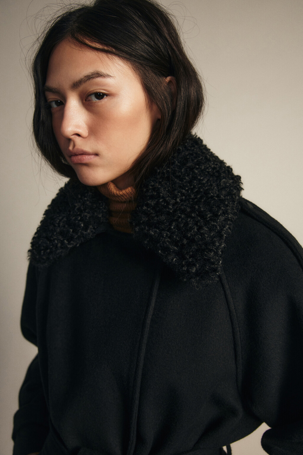 Пальто драповое со съемным воротником - цвет черный - 9