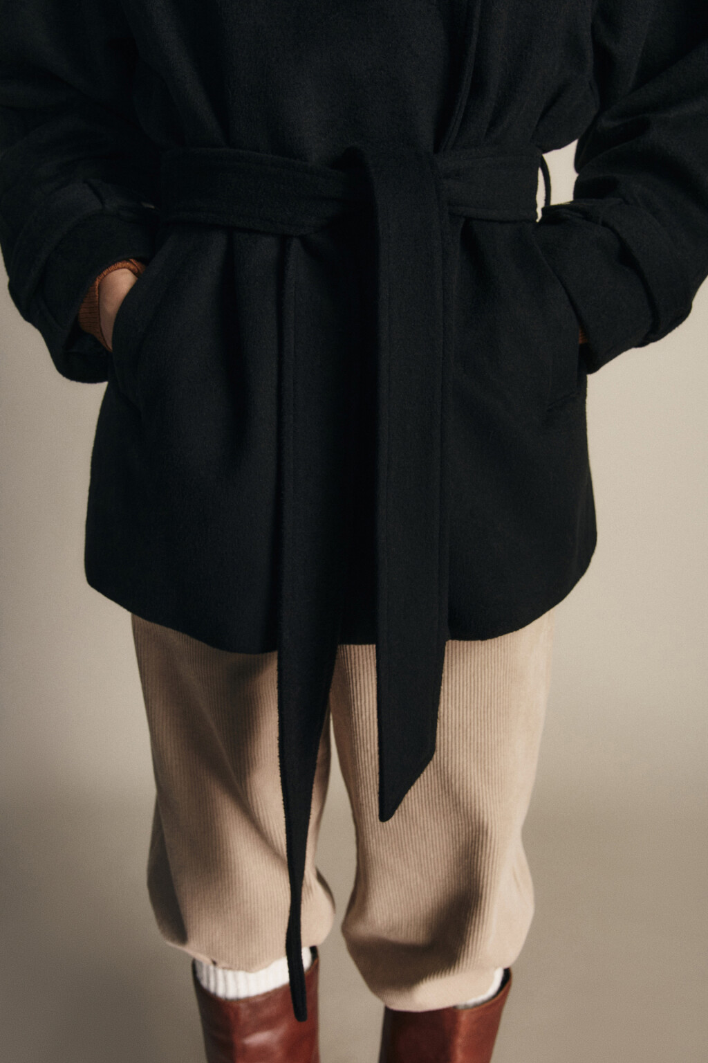 Пальто драповое со съемным воротником - цвет черный - 10